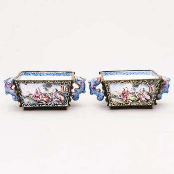 A pair of mid 18th Century Chinese enamel bowls.