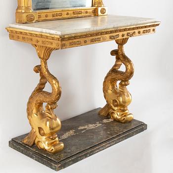 A Swedish mirror and console table, Empire, first half of the 19th century.