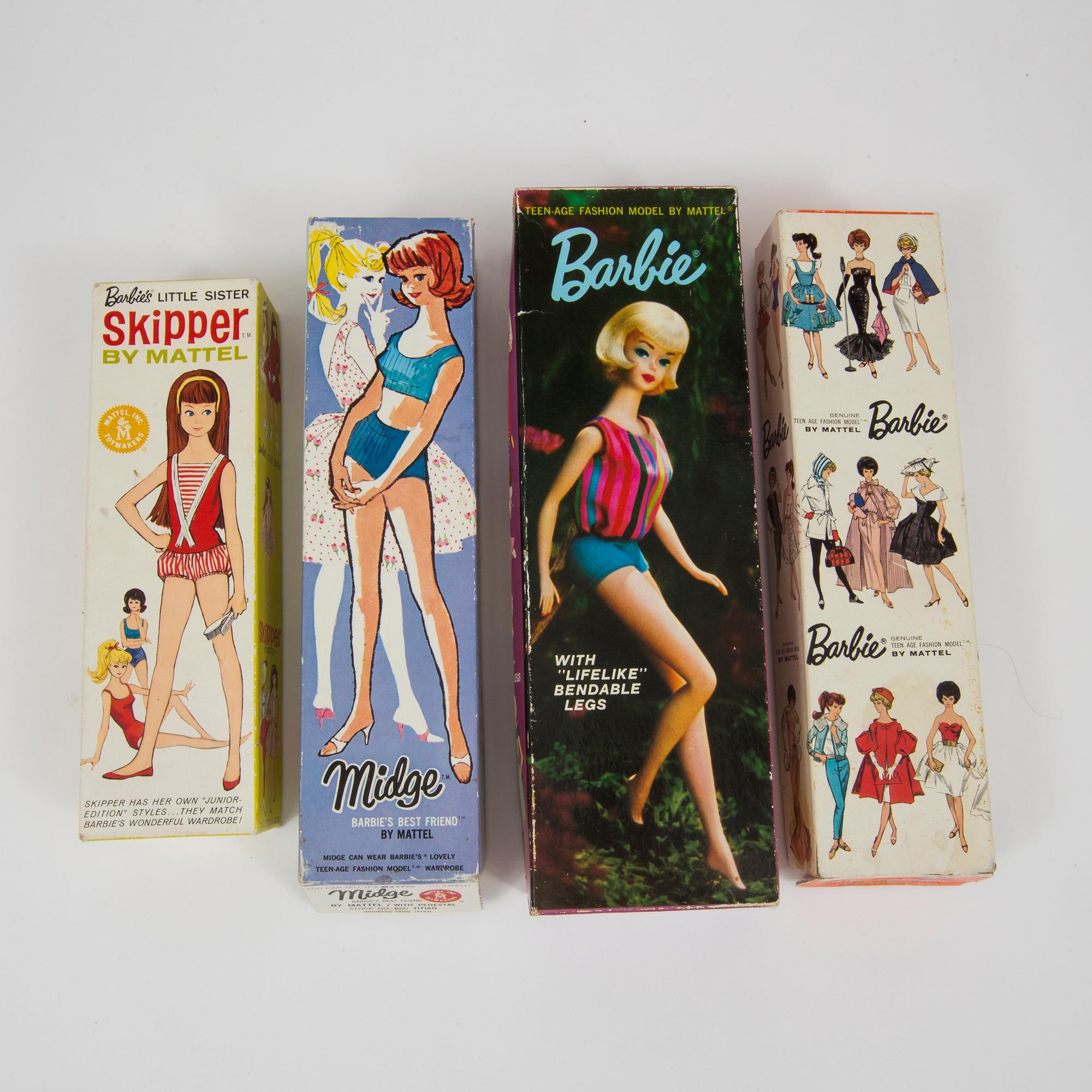 Five Barbie and friends dolls by Mattel 1960s.