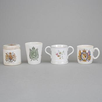 KUNGLIGA KRÖNINGSSOUVENIRER, 7 st, porslin, England 1902-53.