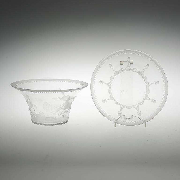 SKÅL MED FAT, glas. Lars Kjellander, 1920-30-tal.