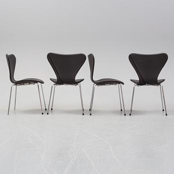 Arne Jacobsen, stolar, 4st, "Sjuan", Fritz Hansen, Danmark, 2000.