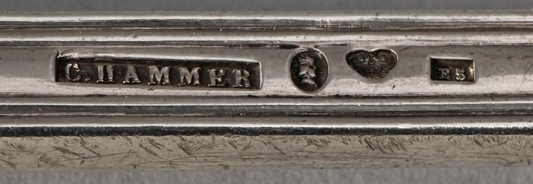 MATSKEDAR, 8 st, silver, Carl Johan Grönvall resp Möllenborg, Stockholm 1800-talets andra hälft till tidigt 1900-tal.