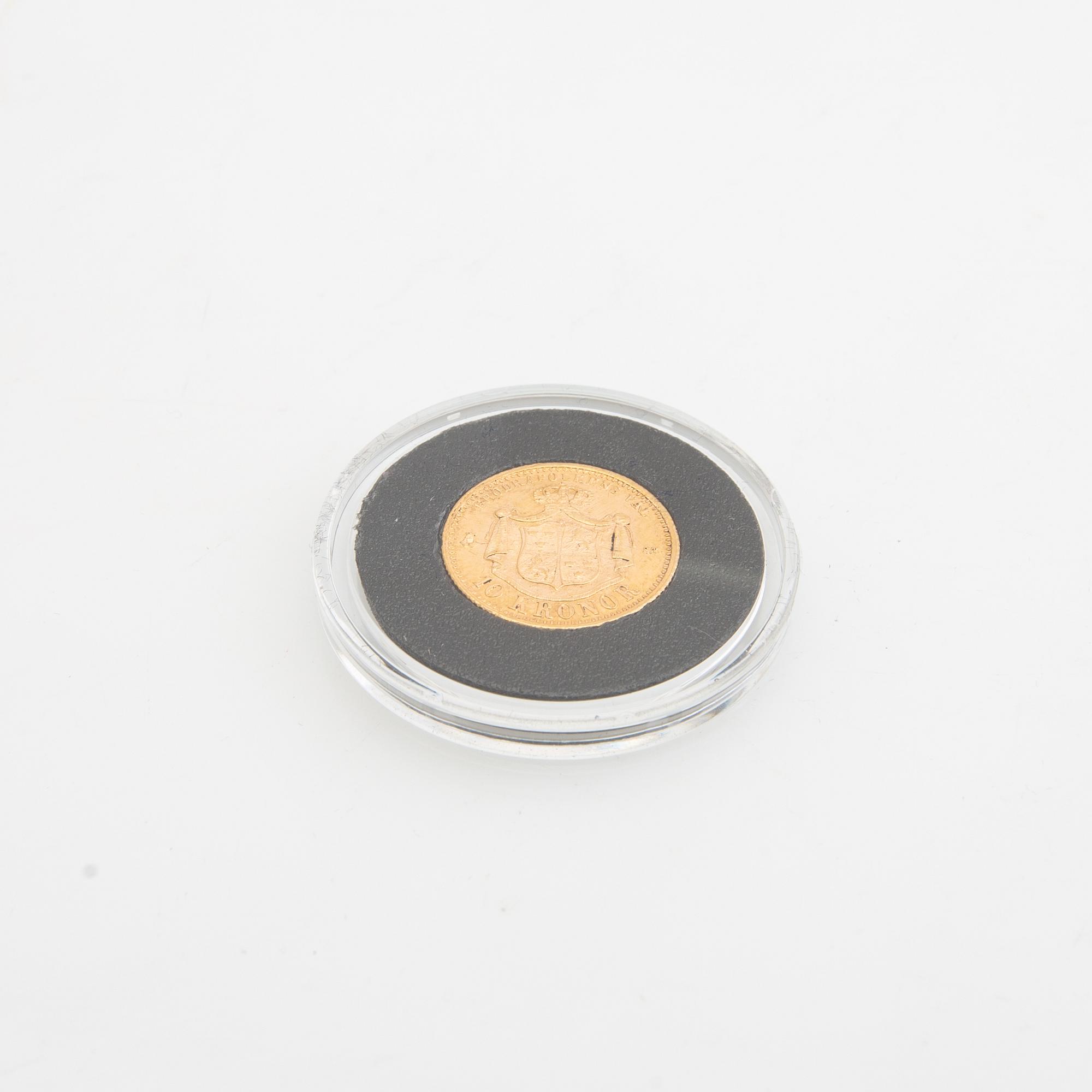 Guldmynt Sverige, Oscar II 10 kr, 1874.