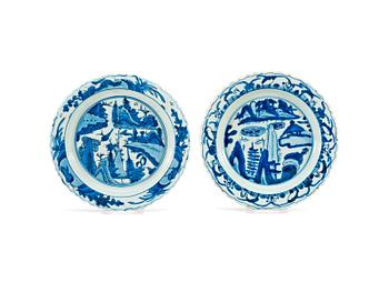 Two blue and white dishes, Ming dynasty, Tianqi (1621-27).