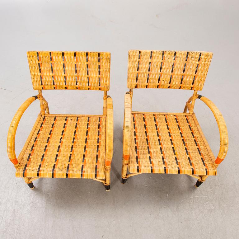Armchairs a pair and table, 1930s-40s.