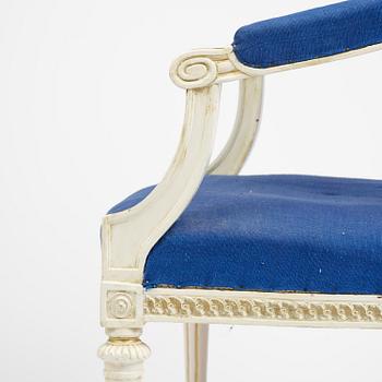 A gustavian officials open back armchair, Stockholm, late 18th century.