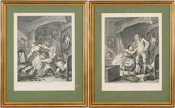 William Hogarth · WILLIAM HOGARTH, efter, 2 st, kopparstick, 1700-tal.