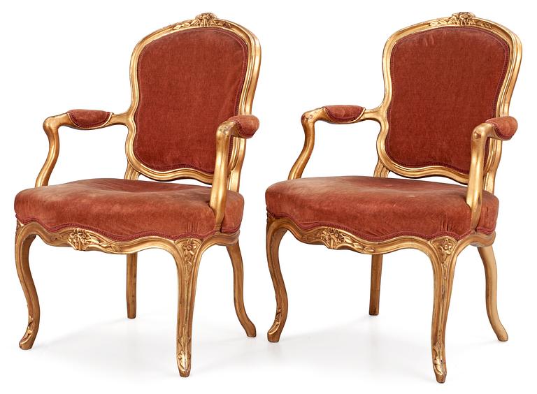 A pair of Swedish Rococo 18th century armchairs.
