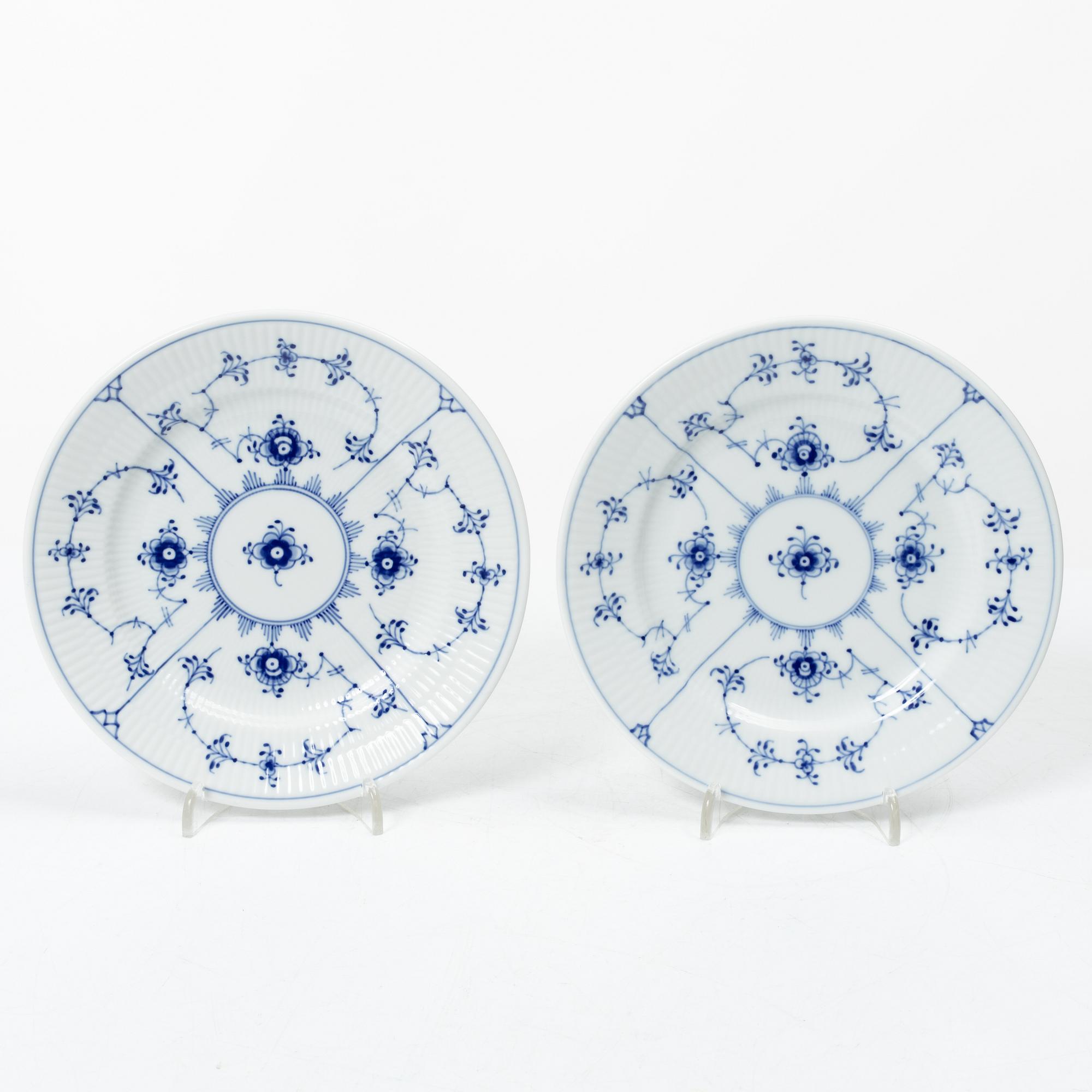 Royal Copenhagen, Three pairs of 'Blue fluted' porcelain plates, 'Musselmalet', second part of the 1900s.