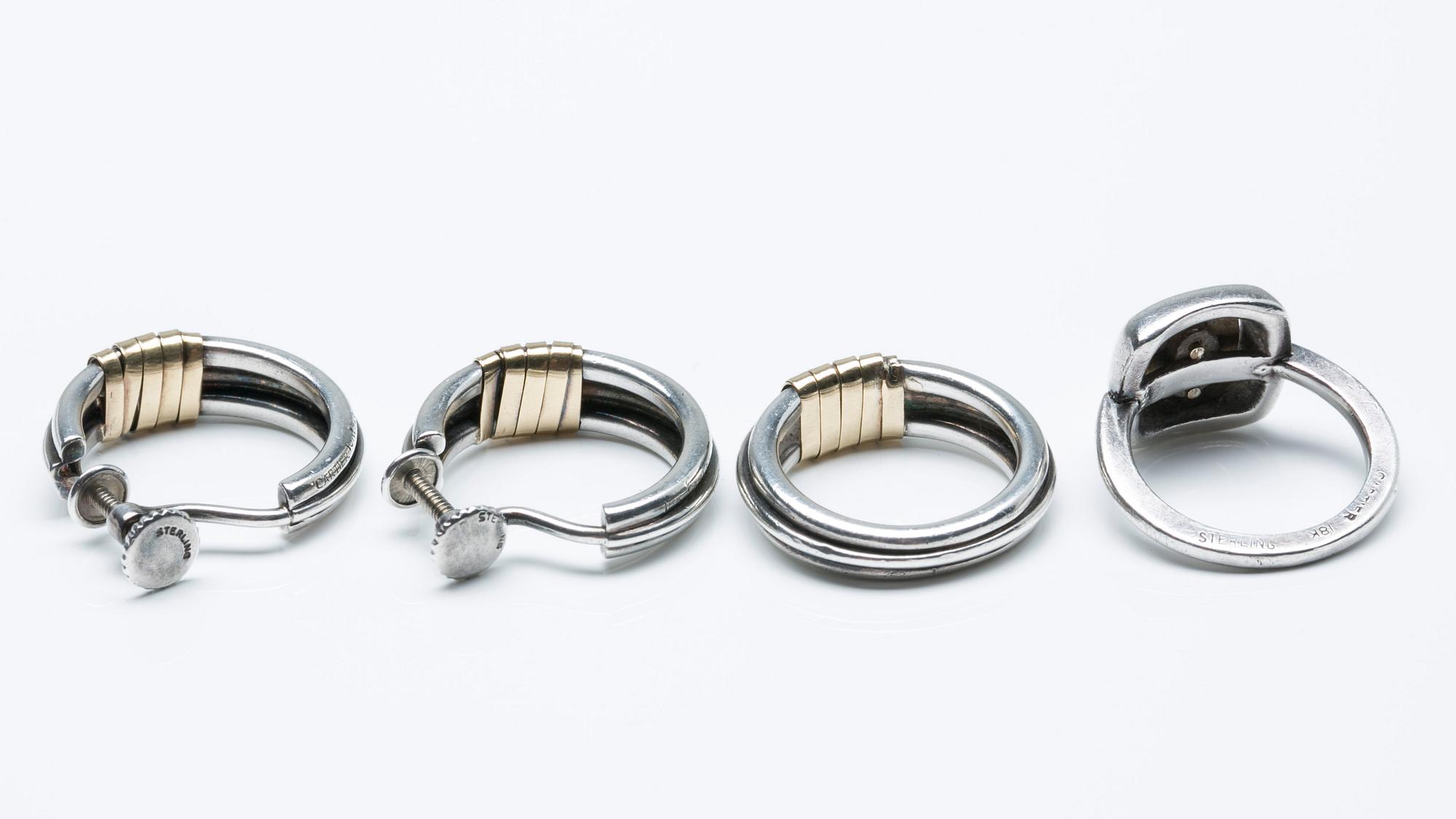 CARTIER, örhängen och ringar, 2st, 18K guld och sterlingsilver.