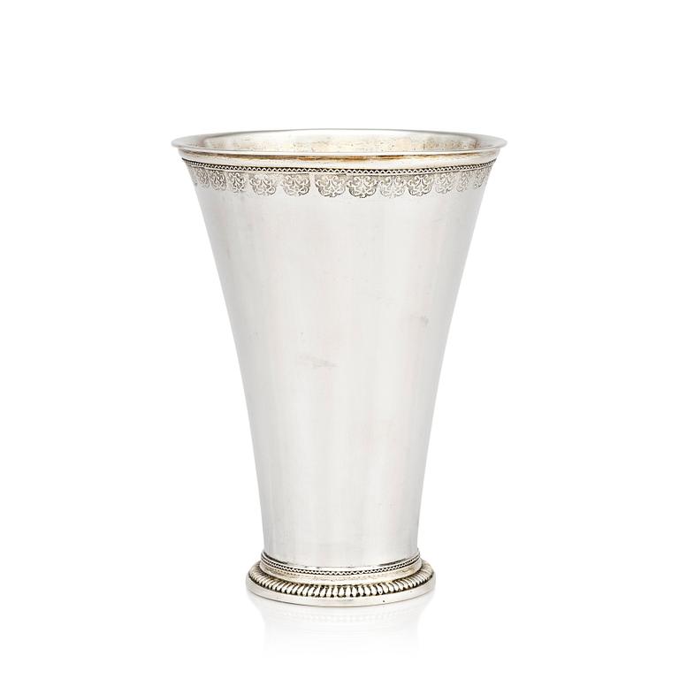 A Swedish 18th Century parcel-gilt silver beaker, mark of Paul Zachun, Norrköping, 1732.