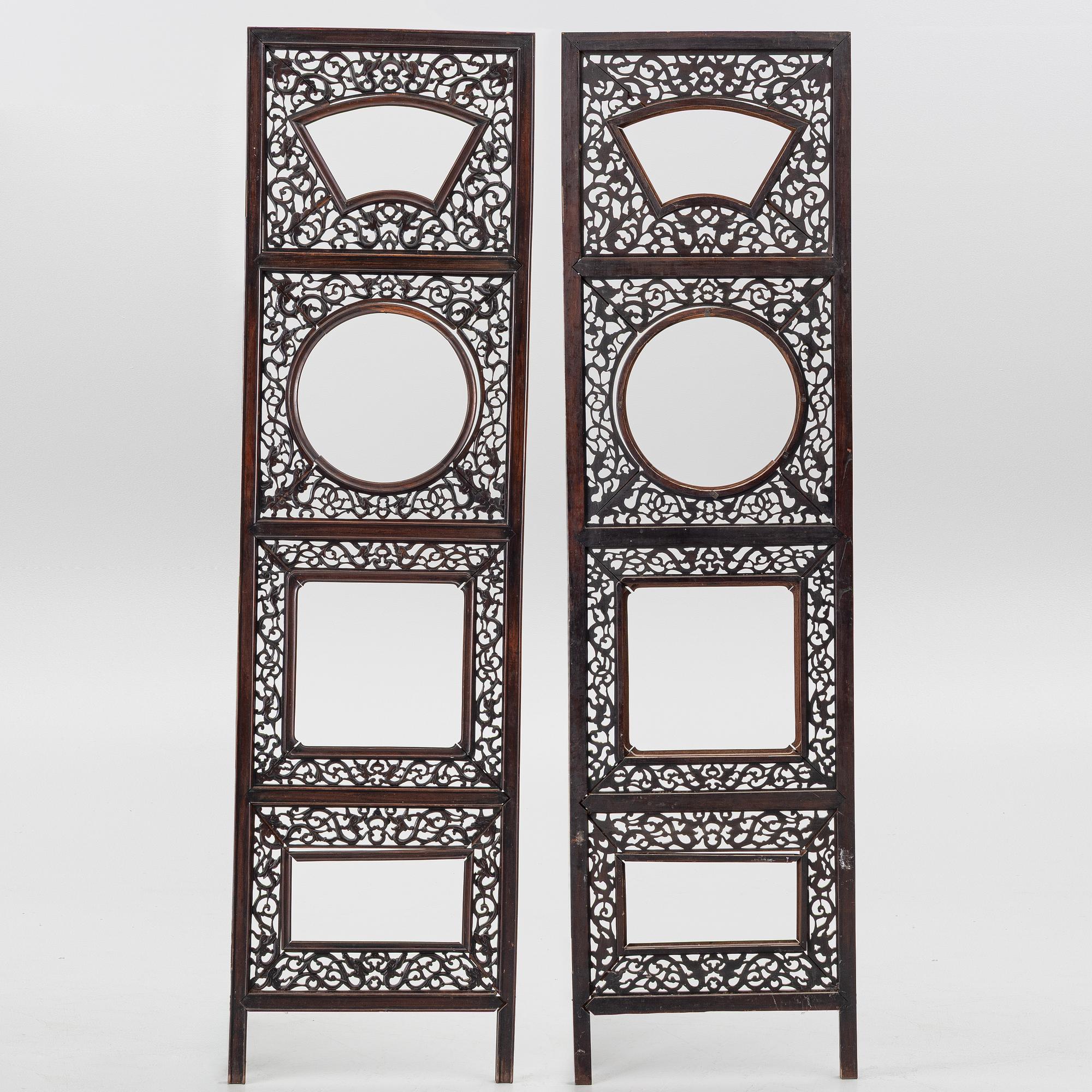 A pair of hardwood panels, China, 20th century.
