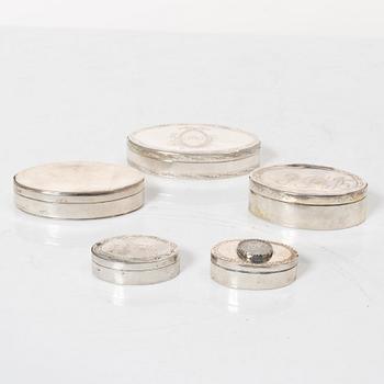 Dosor, 5 st, silver, Sverige 1700-1800-tal.