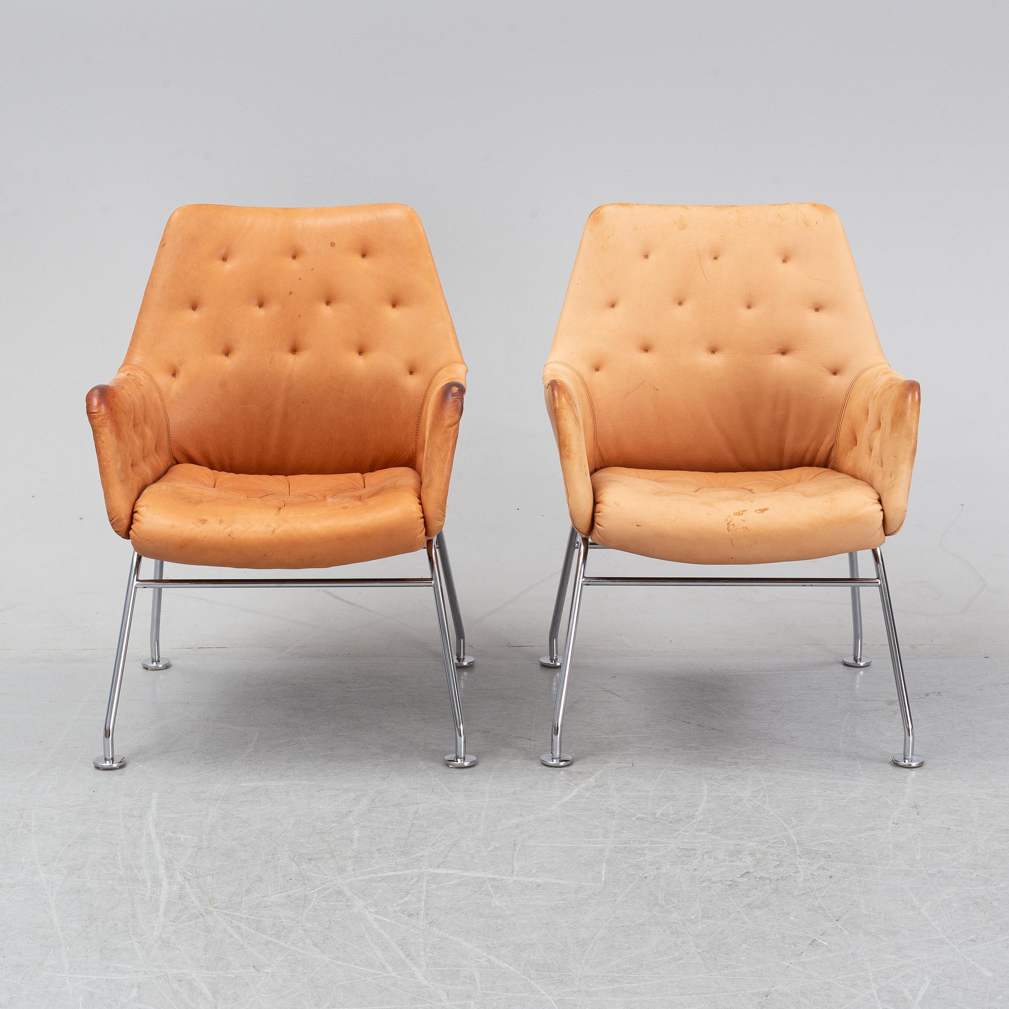 Six leather armchairs, 'Mirja', by Bruno Mathsson for Dux.