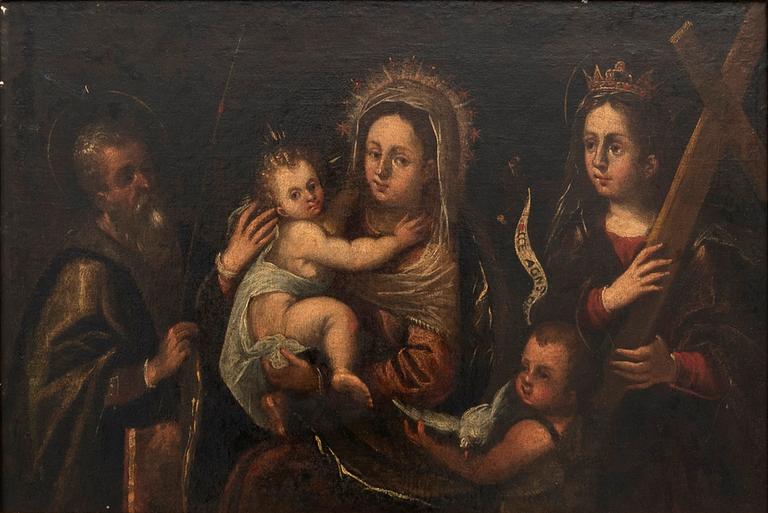Okänd konstnär 1700-tal , Den Heliga Familjen med St Elisabeth och Johannes.