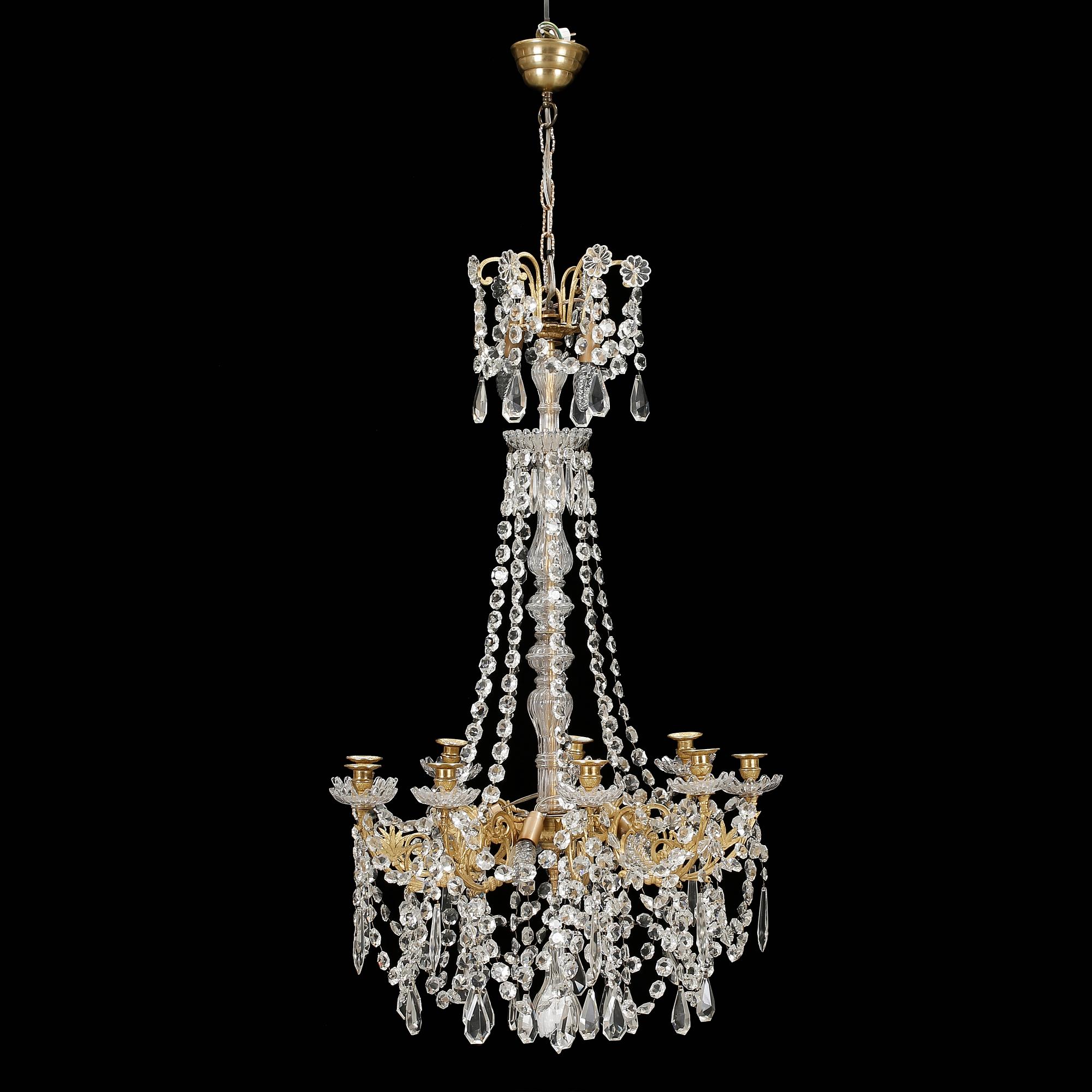 LJUSKRONA, mässing, Oscariansk, omkring sekelskiftet 1900. Höjd 105 cm.