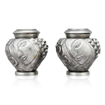 280. Anna Petrus, a pair of lidded pewter 'Profilvasen' jars, Svenskt Tenn, Stockholm 1980.