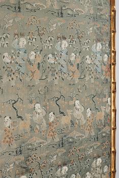 A celadon ground silk brocade panel, Qing dynasty, presumably 18th century.