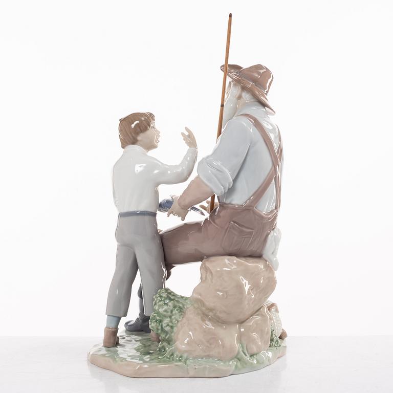 Lladro, two figurines, Salvador Furió, "A fishing lesson", and José Puché, "Fishing with gramps", Spain.