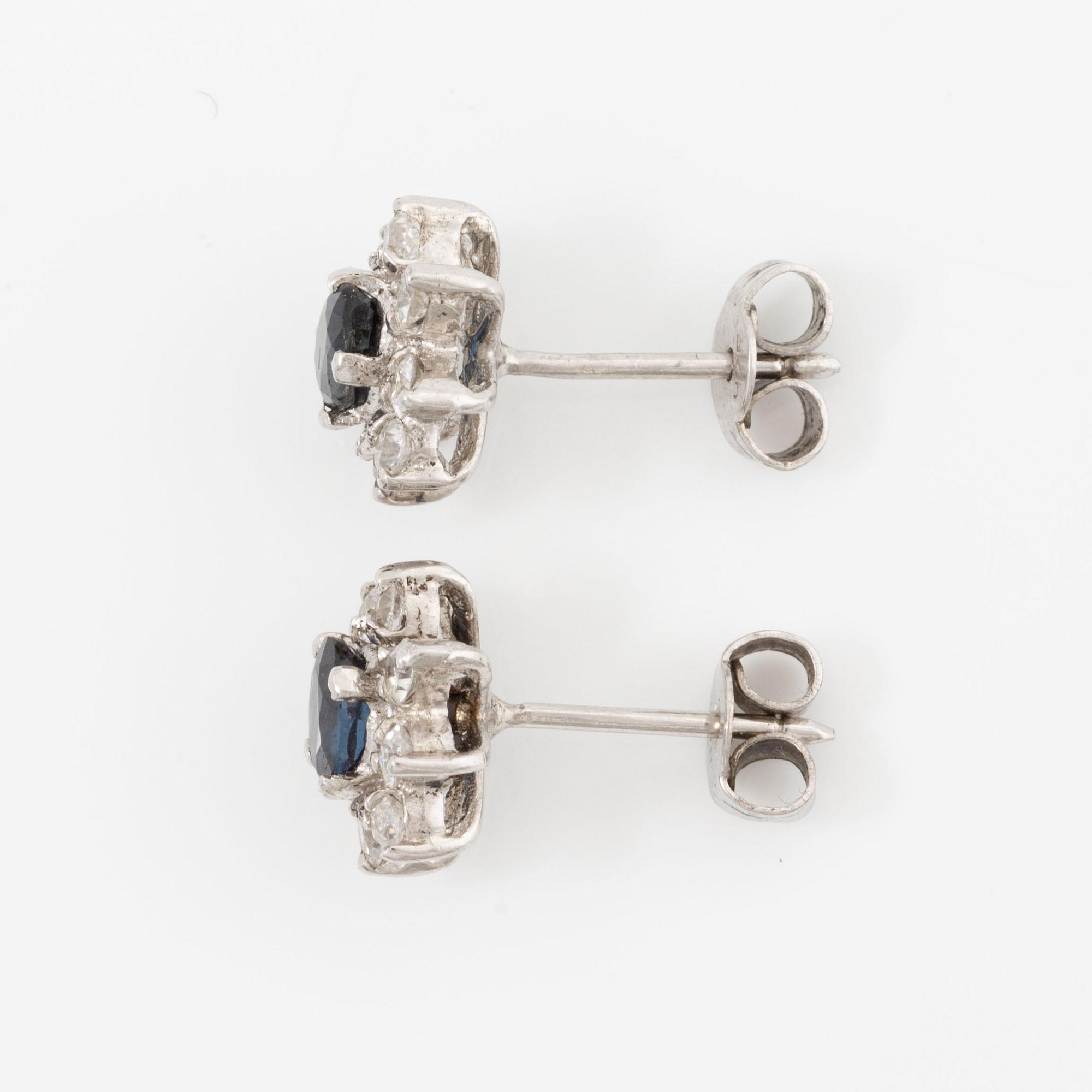 Earrings, a pair and a pendant with chain, silver.