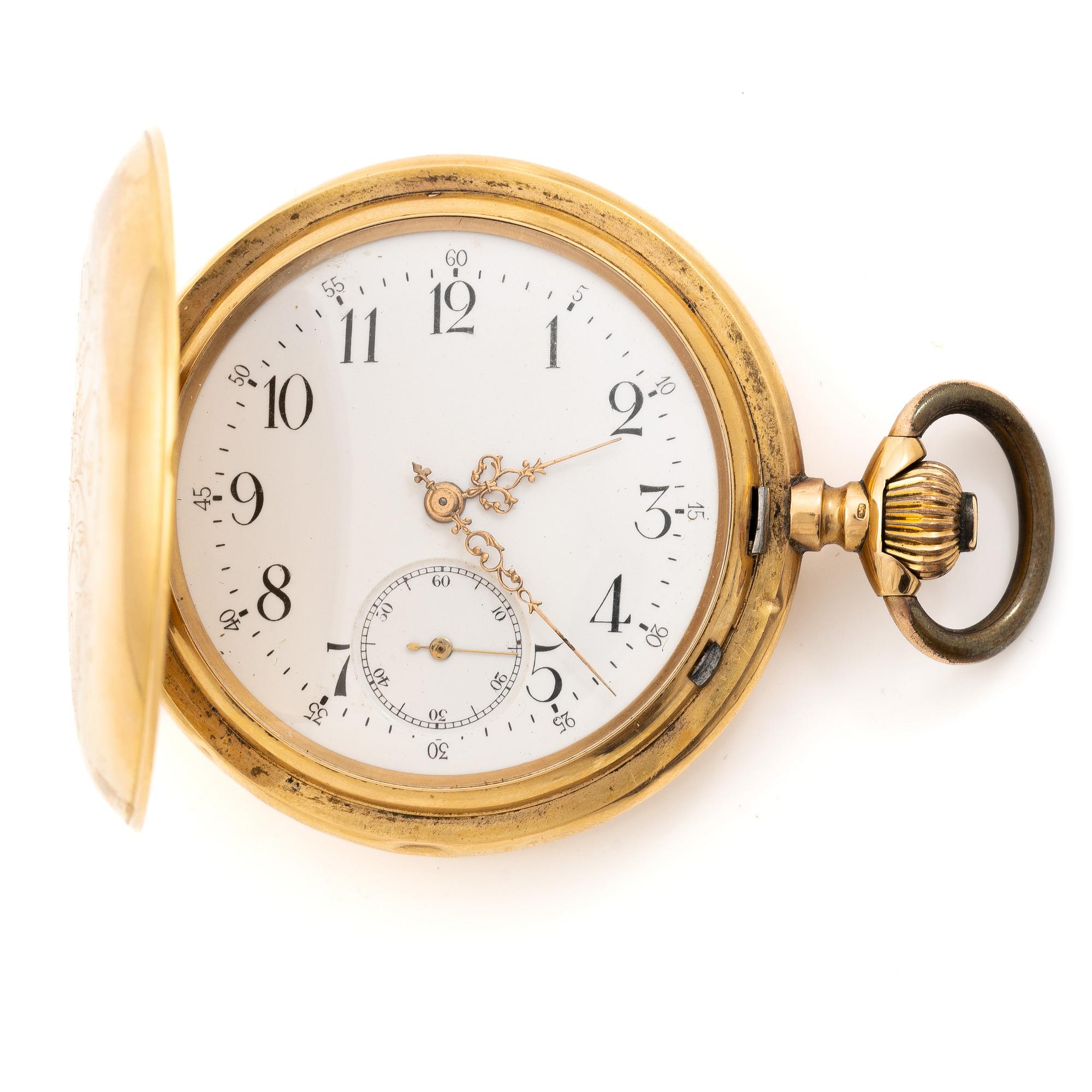 Pocket watch, hunter, 18K gold, 53 mm.