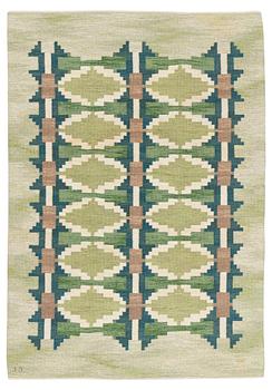 Judith Johansson, a carpet, 'Pergola', flat weave, approximately 245 x 172 cm, signed JJ.