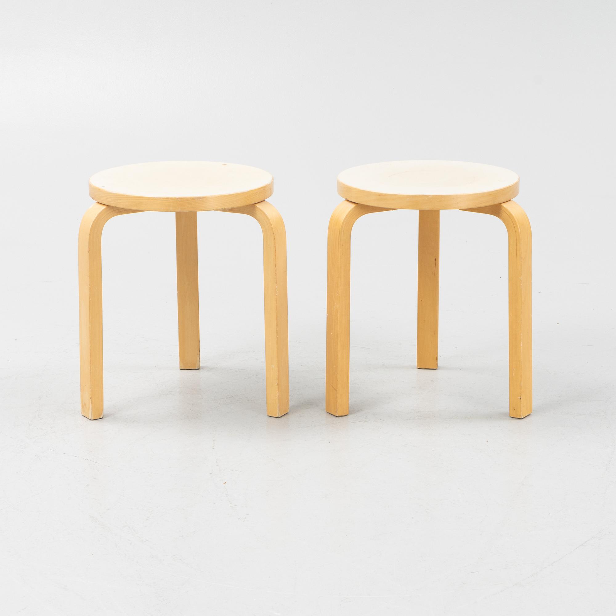 Alvar Aalto, a pair of model 60 stools, Artek, Finland.