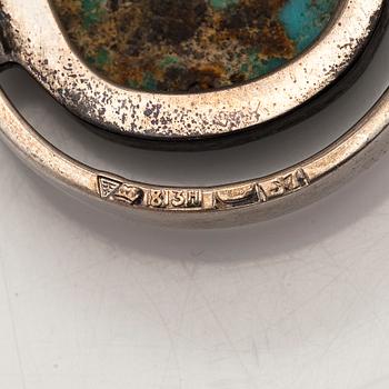 Bracelet, pendant and earrings, silver, turquoise, Tillander, Helsinki, 1950s.