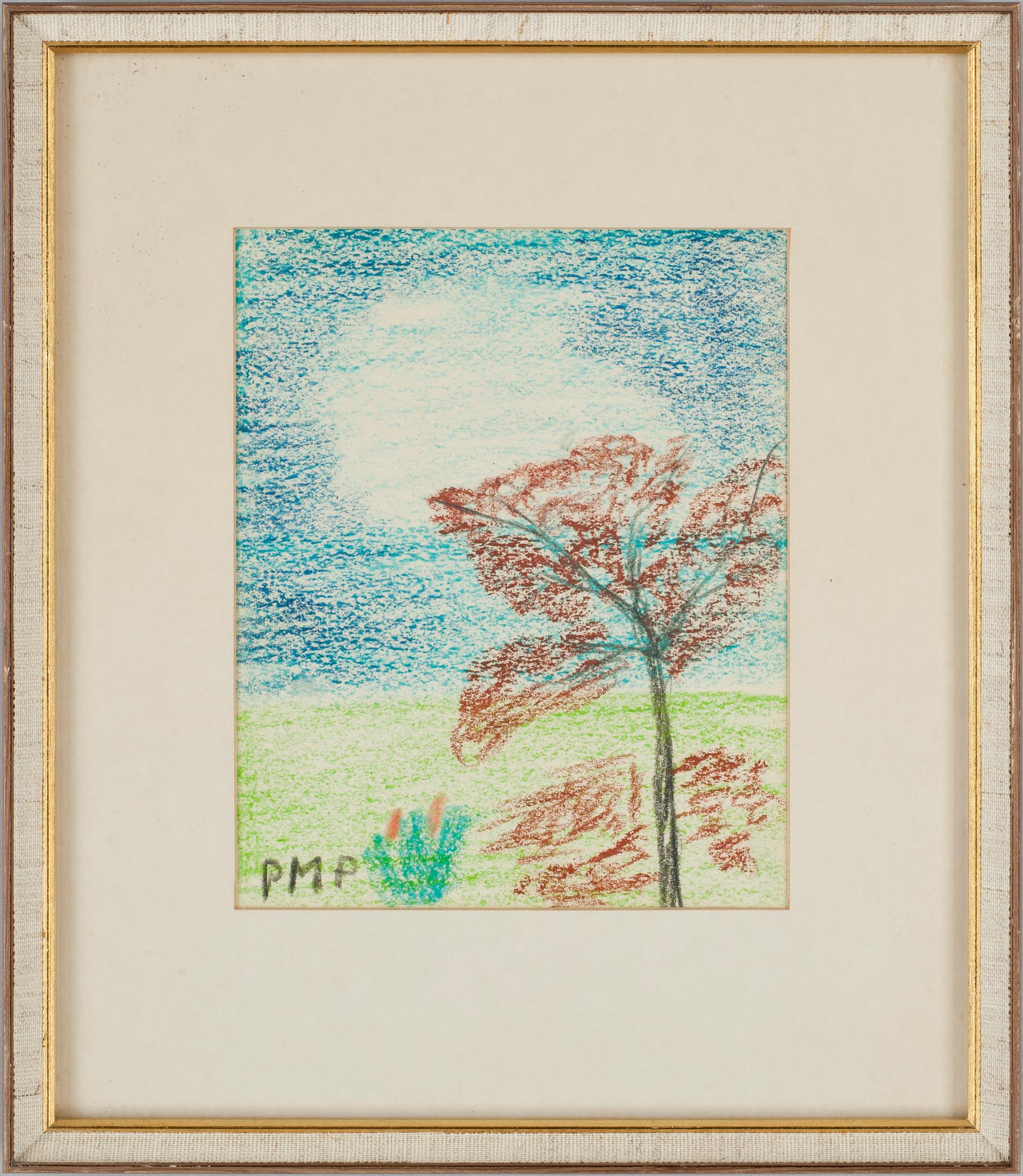 PRIMUS MORTIMER PETTERSSON, krita. Monogramsign.