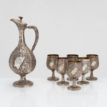 Pekka Turtiainen, a silver ewer and six goblets, Finland 1977.