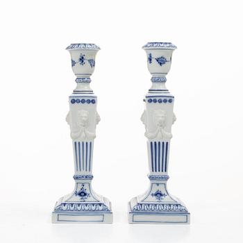 Candlesticks, a pair, porcelain. Royal Copenhagen, “Blue Fluted”, Denmark, 20th century.