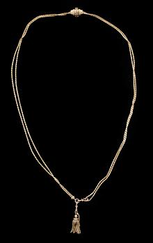 DAMKLOCKKEDJA, 18k guld, sannolikt Frankrike, 1800-tal. Vikt 36g.