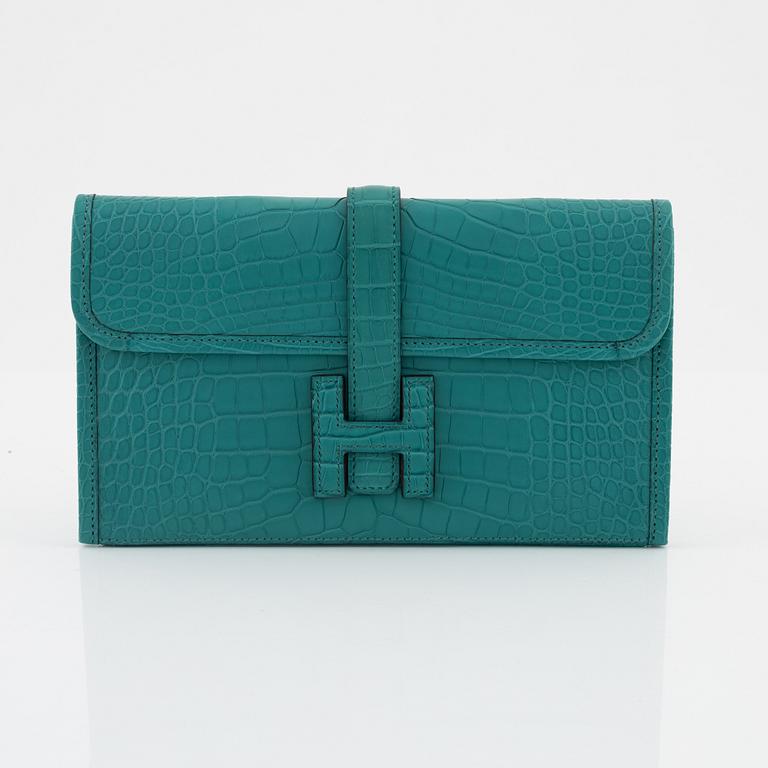 Hermès, A turquoise Alligator Mississippiensis 'Jige Duo Wallet' clutch, 2016.