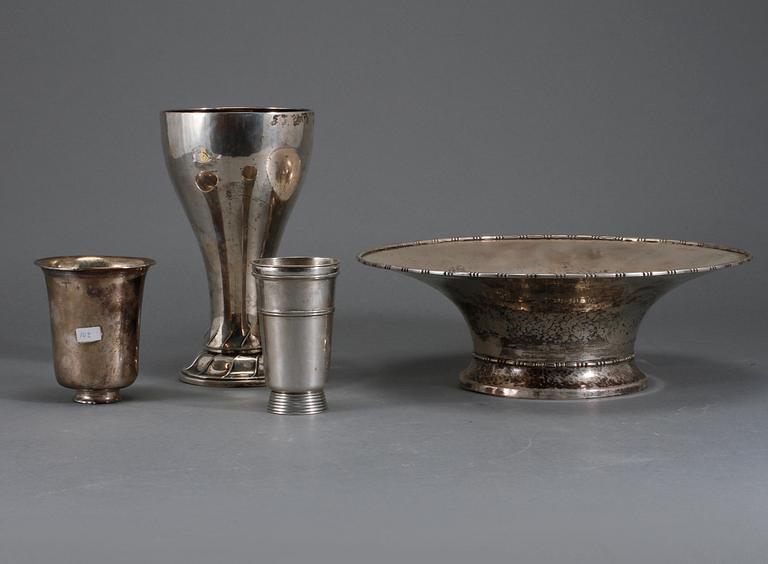 PARTI SILVER, 4 delar, Sverige och Frankrike, 1800- och 1900-tal, vikt 887 g.
