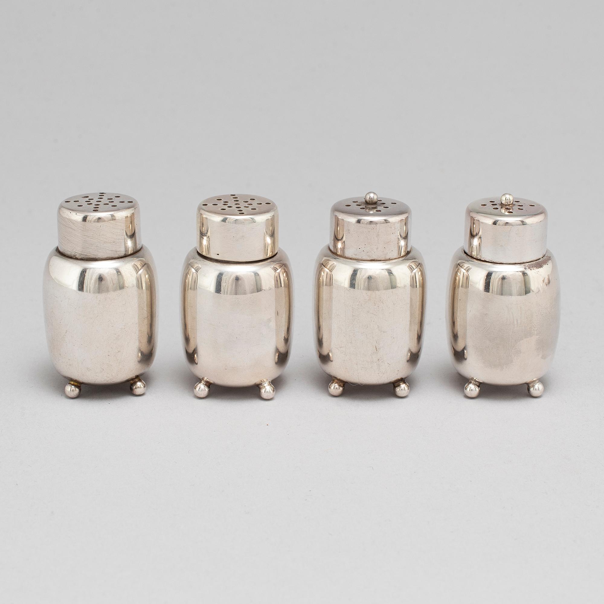 Mogens Bjørn-Andersen, salt och pepparkar, 4 st, silver, Bornholm.