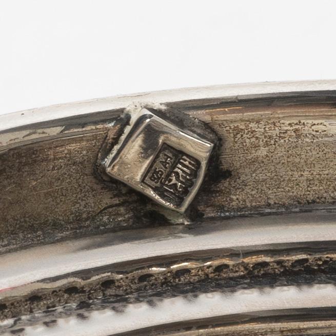 Champagne glasses, a pair, silver and glass, 20th century.