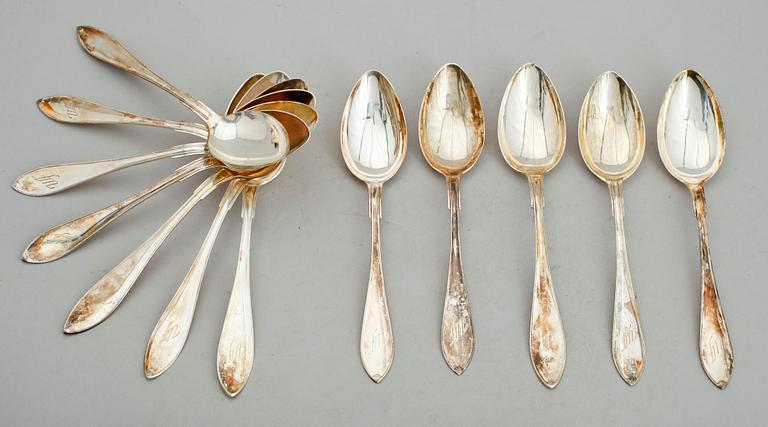 MATSKEDAR, 12 st, silver, bl a GAB, Stockholm, 1920-tal. Vikt ca 726 g.