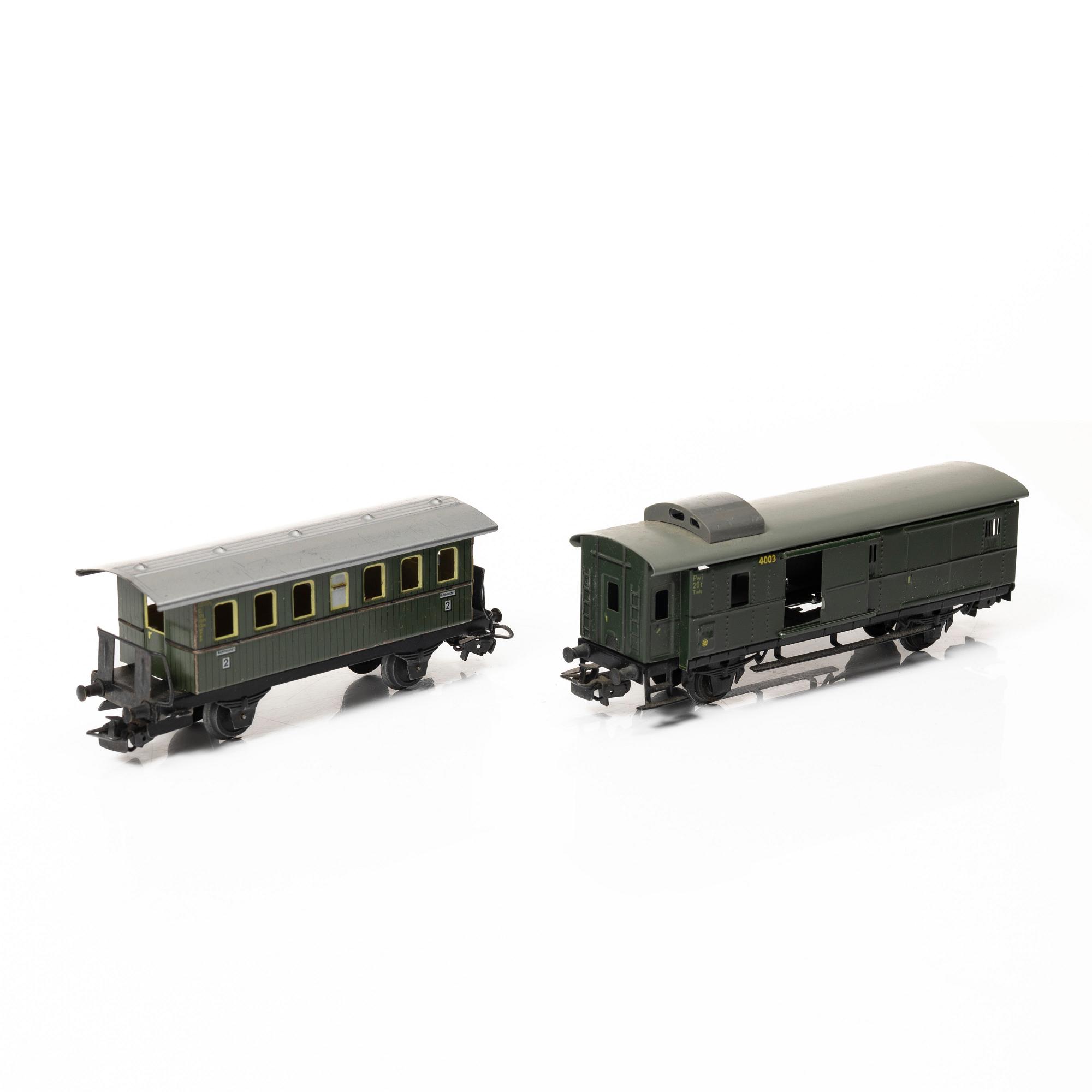 Märklin, locomotives, 7 pcs, railbus, 2 parts, as well as cars, 7 pcs, Germany.