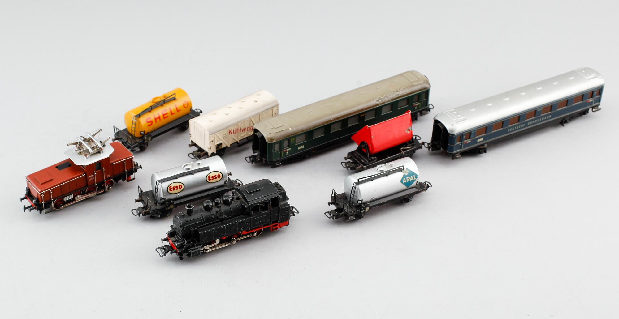 MODELLTÅGSDELAR, 9 st, Märklin, Tyskland.