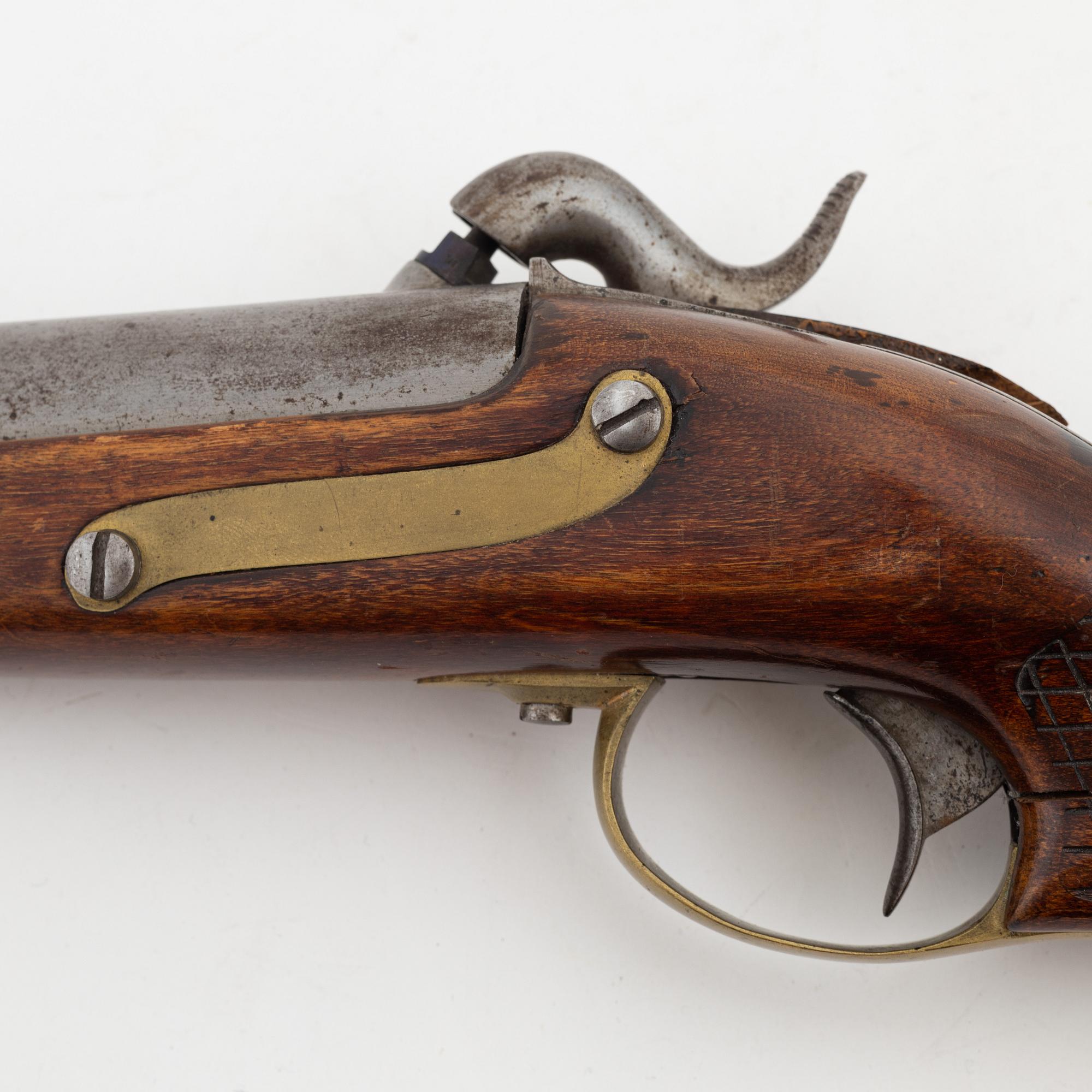 A Swedish smooth bored percussion pistol, 1850 pattern.