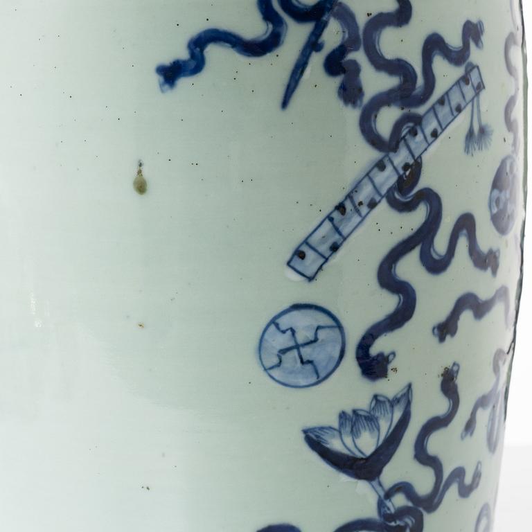 A large Chinese blue and white on celadon ground vase, early 20th century.