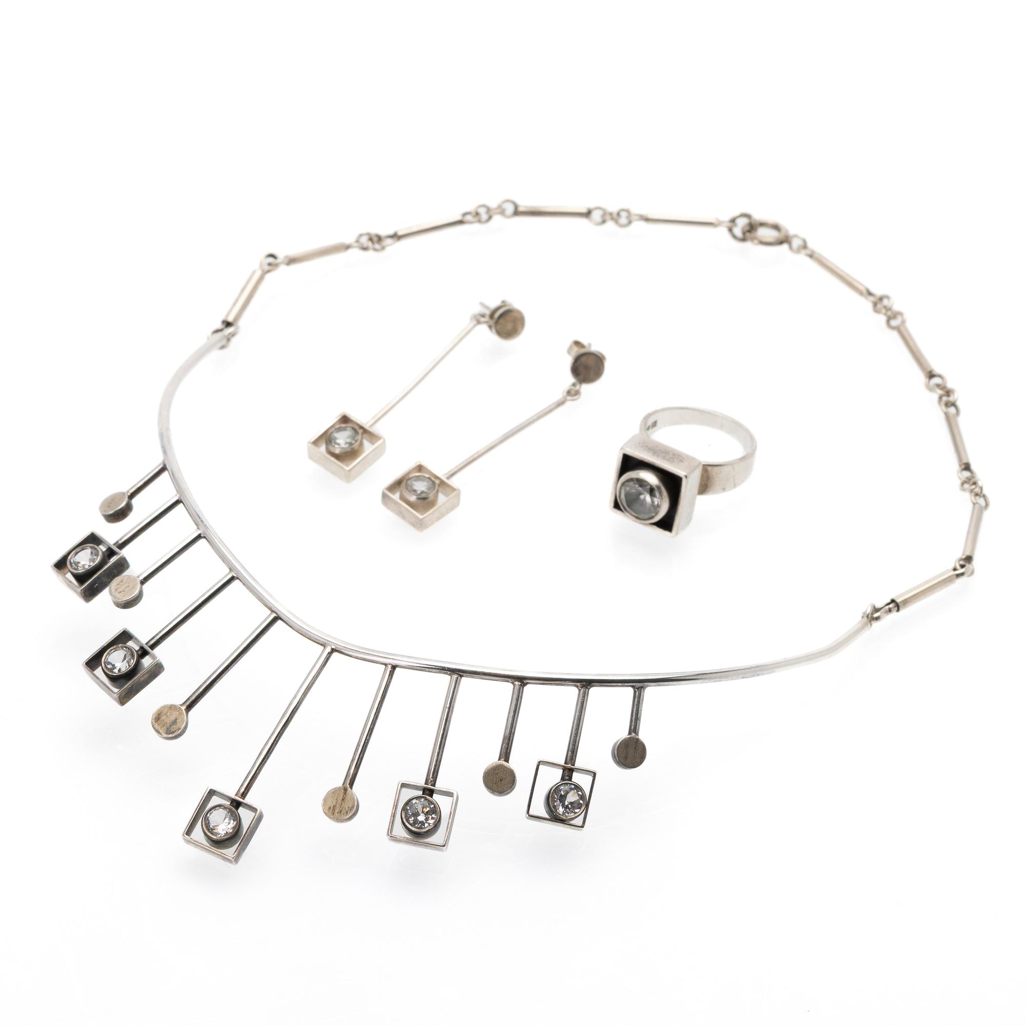 Jewellery set, 3 pieces, silver, Alton Falköping, 1967–1968.