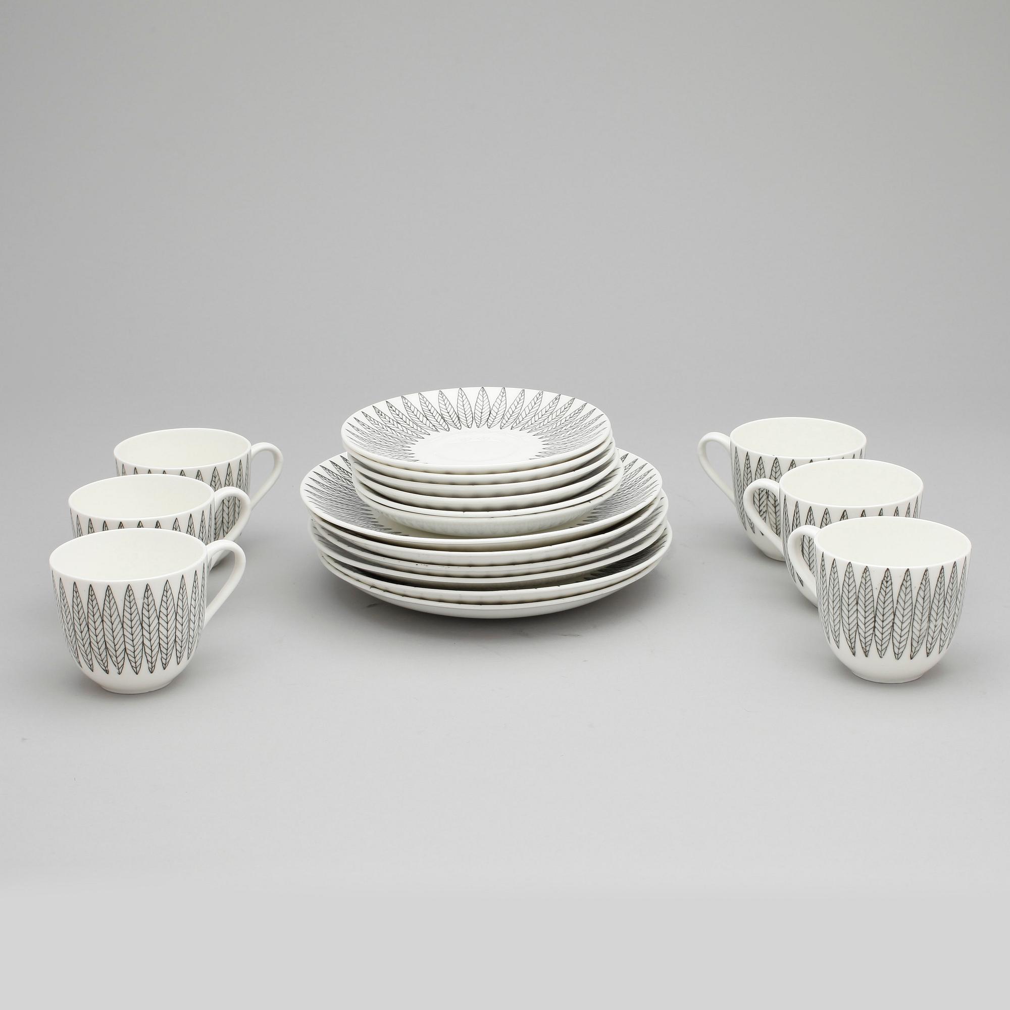 KAFFESERVIS, 12 delar, benporslin, "Salix", Stig Lindberg, Gustavsberg.
