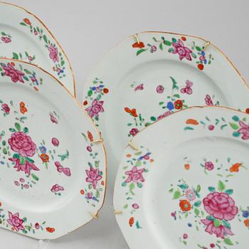 TALLRIKAR, 5 st, porslin, Kina, 1700-tal.