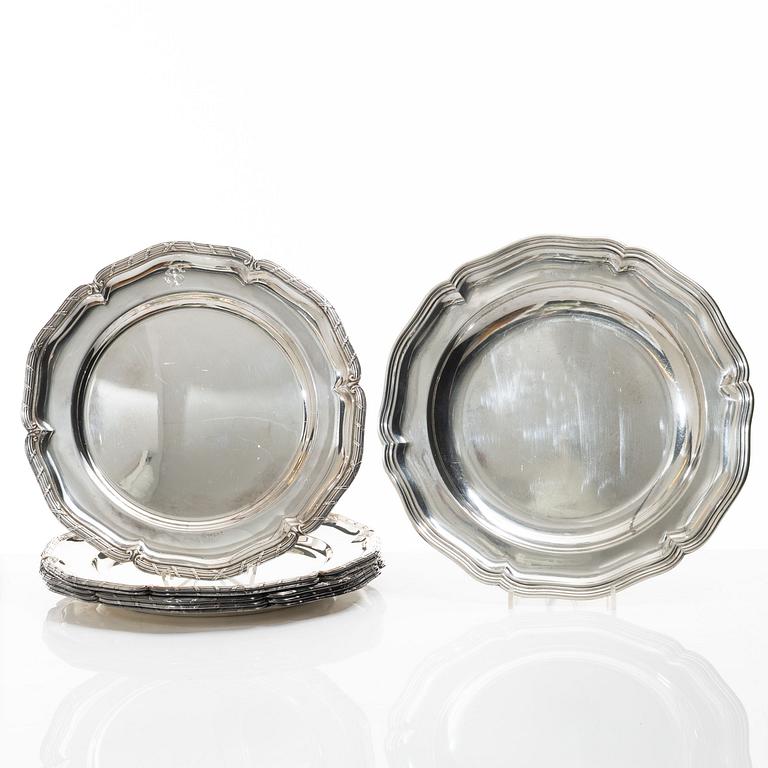 A set of seven silver plates (6+1), including GAB, Stockholm 1943.
