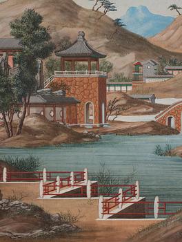 A group of five Chinese gouache paintings, Qing dynasty, late 18th century, by anonymous artist.