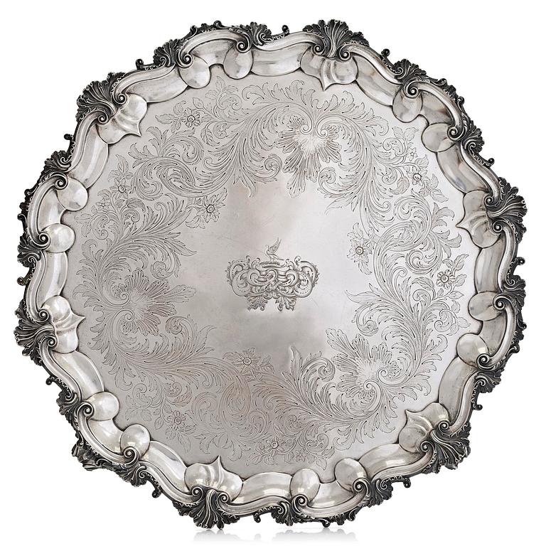 Salver, sterlingsilver, Edward, Edward Jr, John and William Barnard, London 1842, märkt D.C. Rait Fecit.