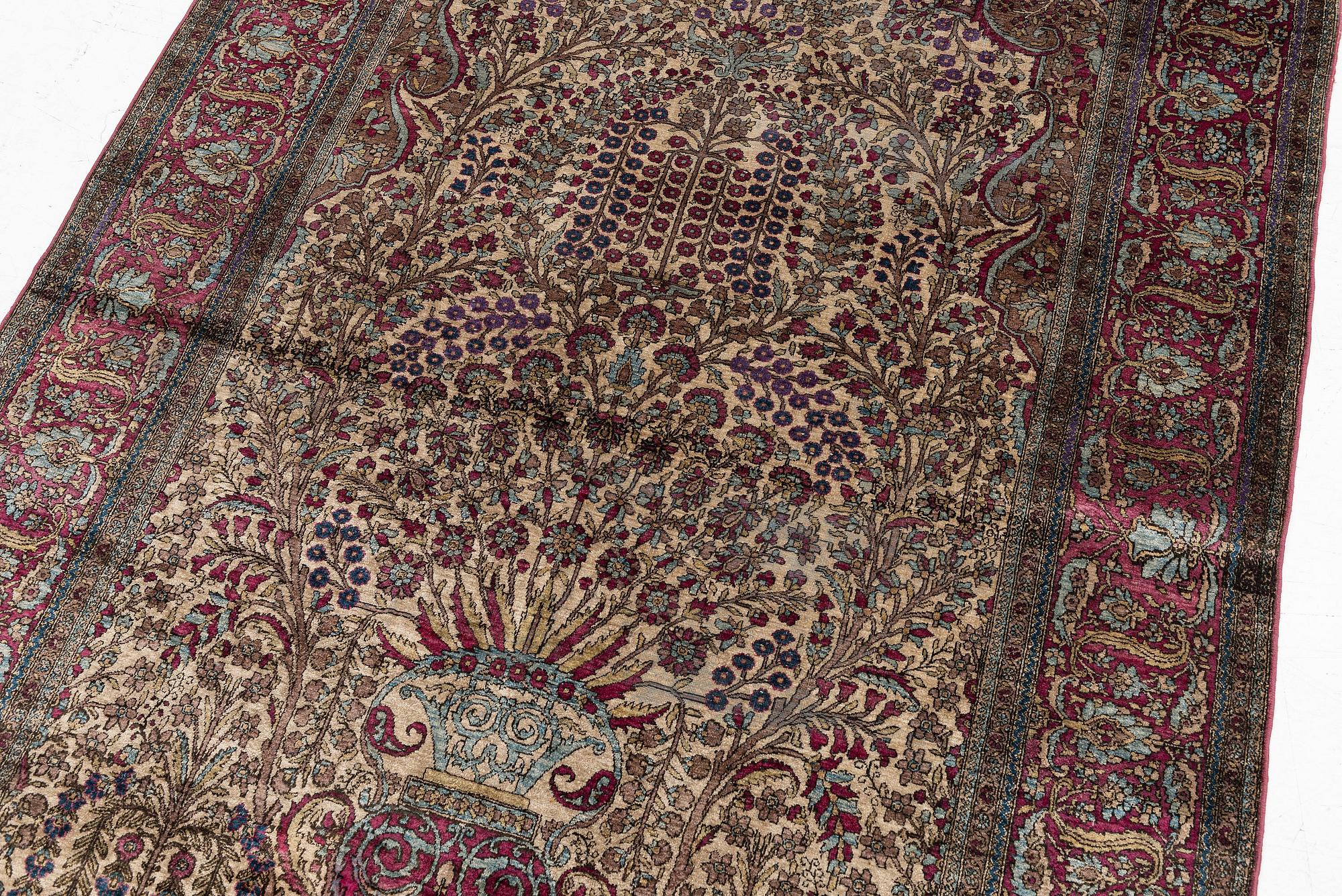 An antique silk Kashan 'Mohtasham' prayer rug, Central Persia (Iran), c. 209 x 135 cm.