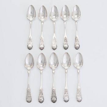 A set of ten mid-19th-century spoons, maker's mark of Gustaf Lönnqvist, Porvoo, Finland 1857.
